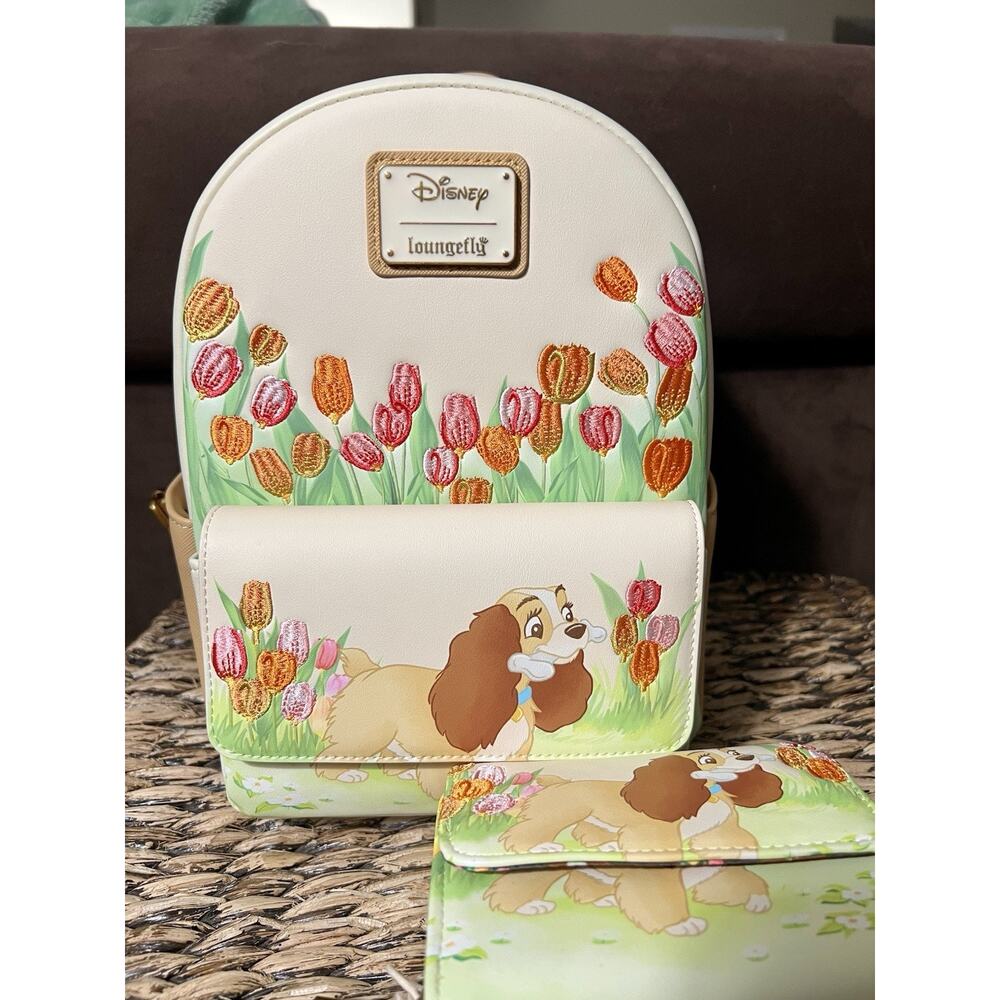 Loungefly Lady And The Tramp Tulips Mini Backpack Wallet Set